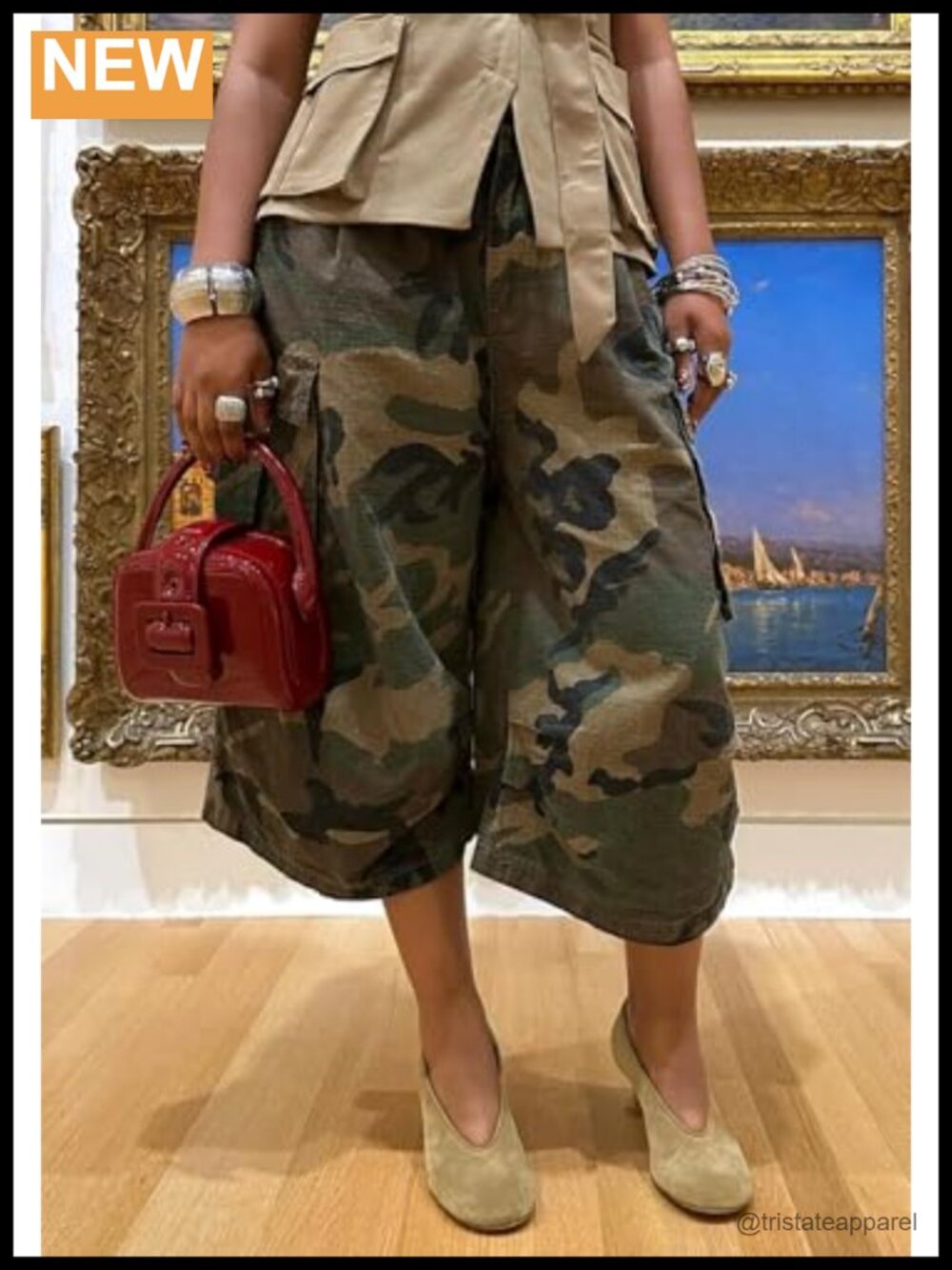 Camo Cargo Jeans Baggy Wide Leg High Waist Bermuda Capris Army Fatigue Pants - Picture 2 of 6